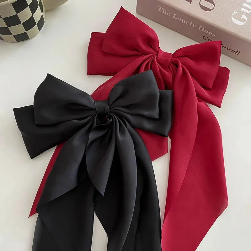 Chiffon Bow Hair Clip Large Bowknot Stain Hairpin Barrettes Ponytail Clip Hair Accessories