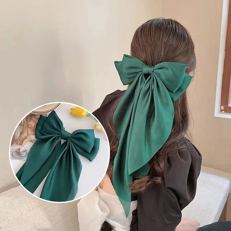 Chiffon Bow Hair Clip Large Bowknot Stain Hairpin Barrettes Ponytail Clip Hair Accessories