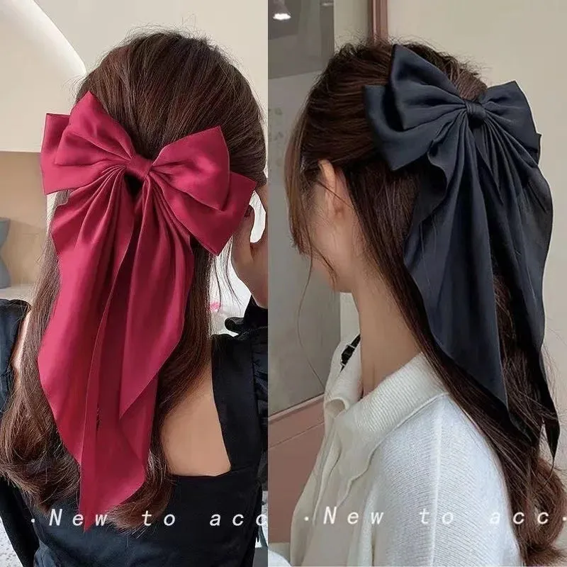 Chiffon Bow Hair Clip Large Bowknot Stain Hairpin Barrettes Ponytail Clip Hair Accessories