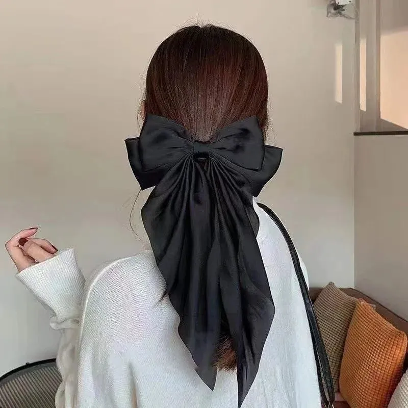 Chiffon Bow Hair Clip Large Bowknot Stain Hairpin Barrettes Ponytail Clip Hair Accessories