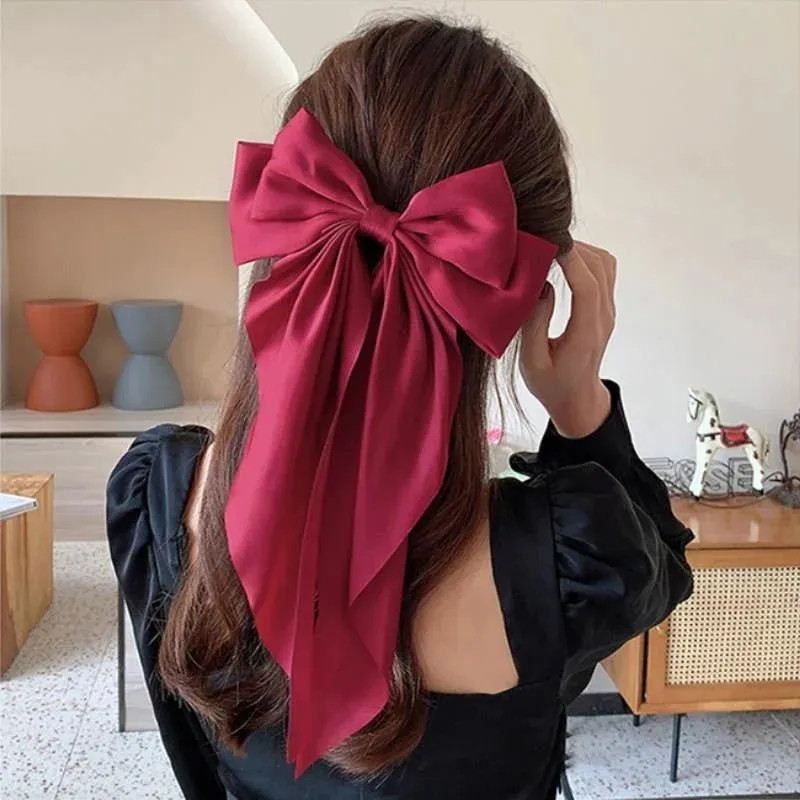 Chiffon Bow Hair Clip Large Bowknot Stain Hairpin Barrettes Ponytail Clip Hair Accessories