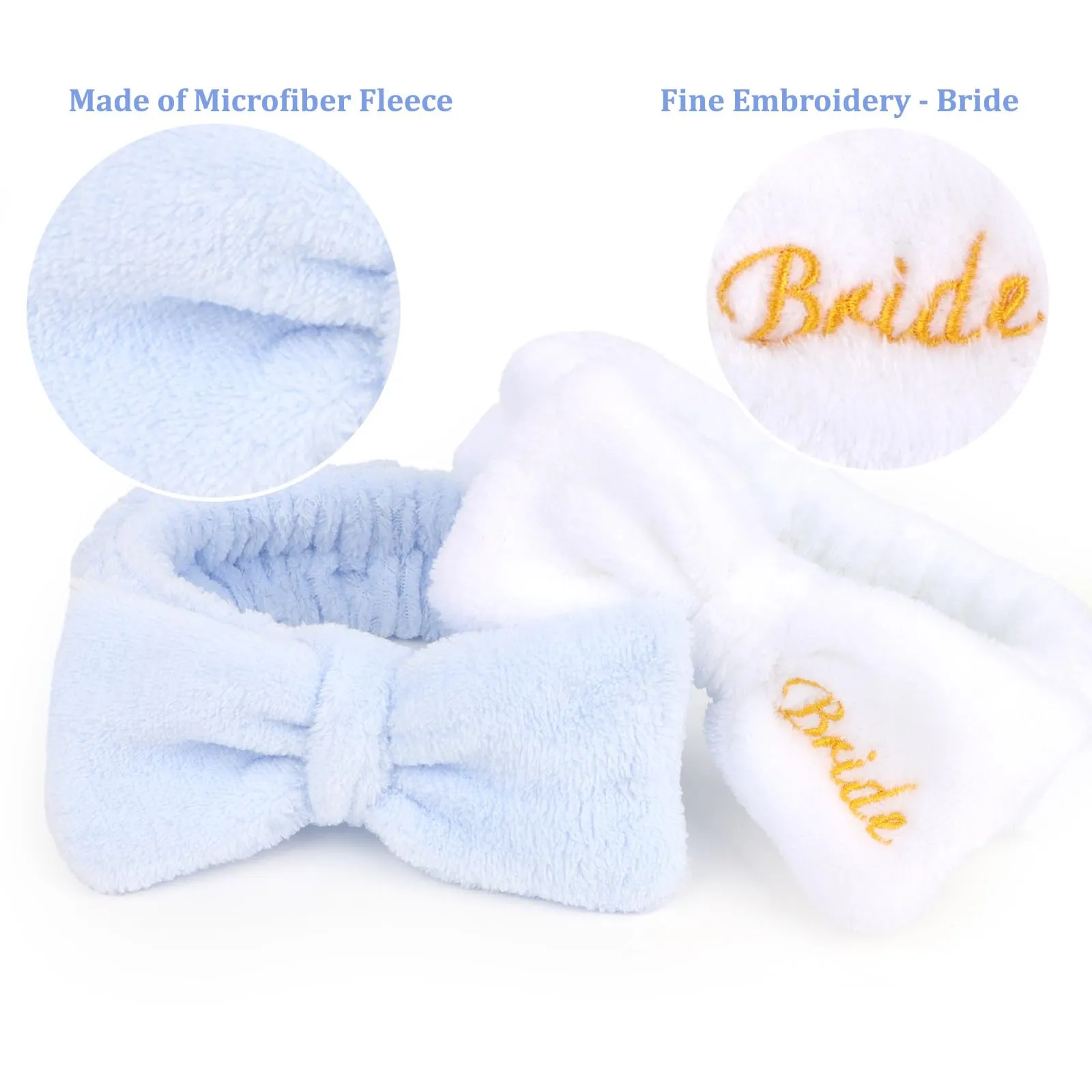 CIEHER 8 Pack Spa Headbands for Bachelorette Party Favors - Bride and Bridesmaid Skincare Makeup Face Wash Headbands in White & Blue