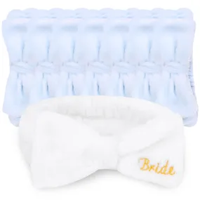 CIEHER 8 Pack Spa Headbands for Bachelorette Party Favors - Bride and Bridesmaid Skincare Makeup Face Wash Headbands in White & Blue