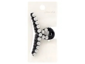 Claw Clip Fake Pearl Cross Black