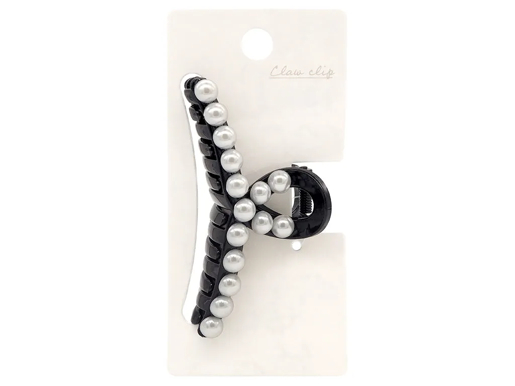 Claw Clip Fake Pearl Cross Black