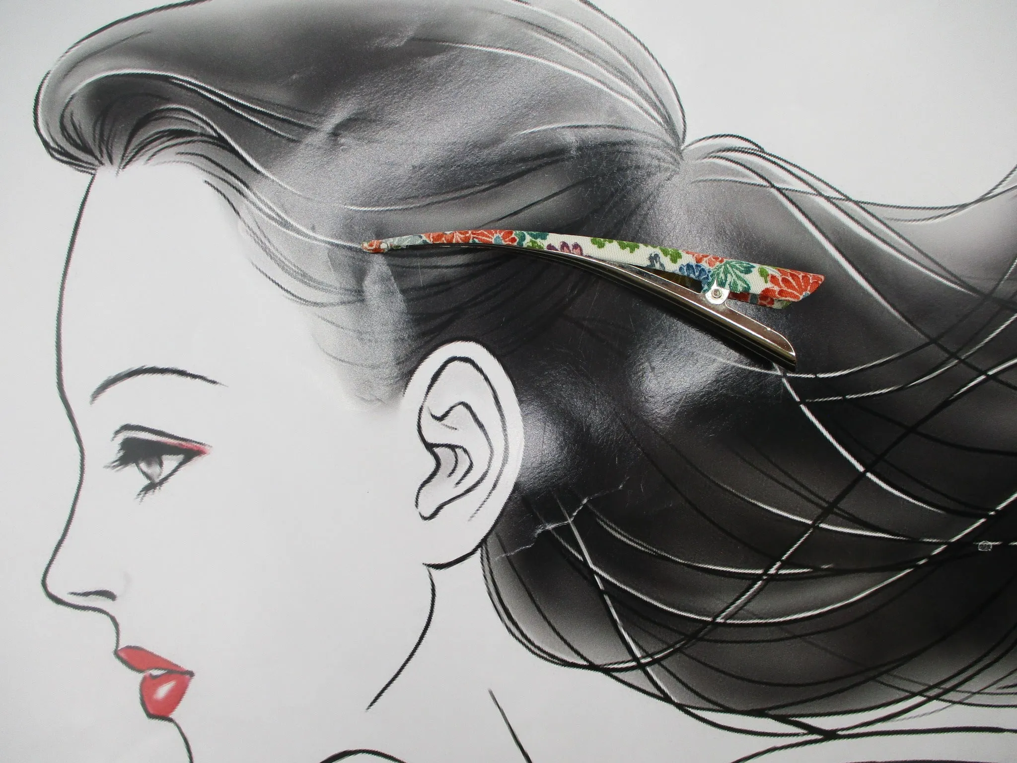 Colorful Floral Hair Claw, Kimono Alligator Clip, 130mm Ship from USA