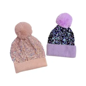 Confetti Sequin Pom Pom Beanies