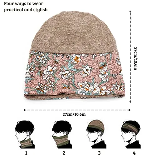 Cotton Beanie Flower Lace Turban, Sleep Cap, Chemo Cap, Slouchy Hat (4 Pack)