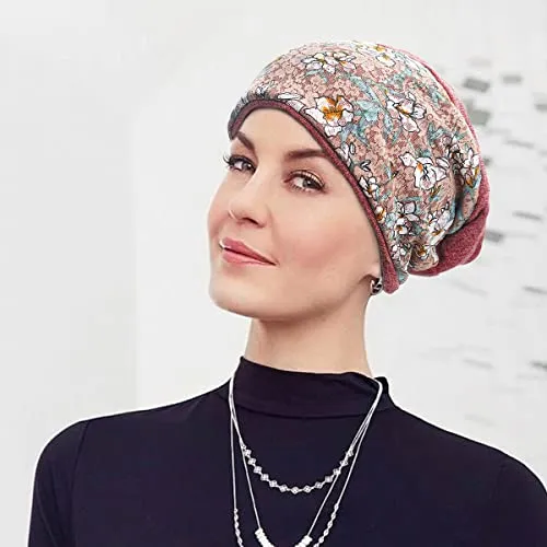 Cotton Beanie Flower Lace Turban, Sleep Cap, Chemo Cap, Slouchy Hat (4 Pack)