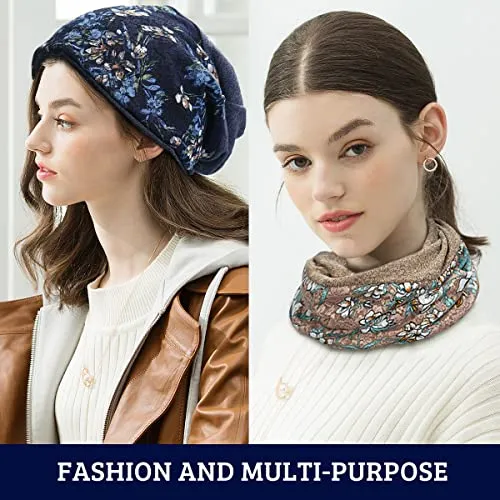 Cotton Beanie Flower Lace Turban, Sleep Cap, Chemo Cap, Slouchy Hat (4 Pack)
