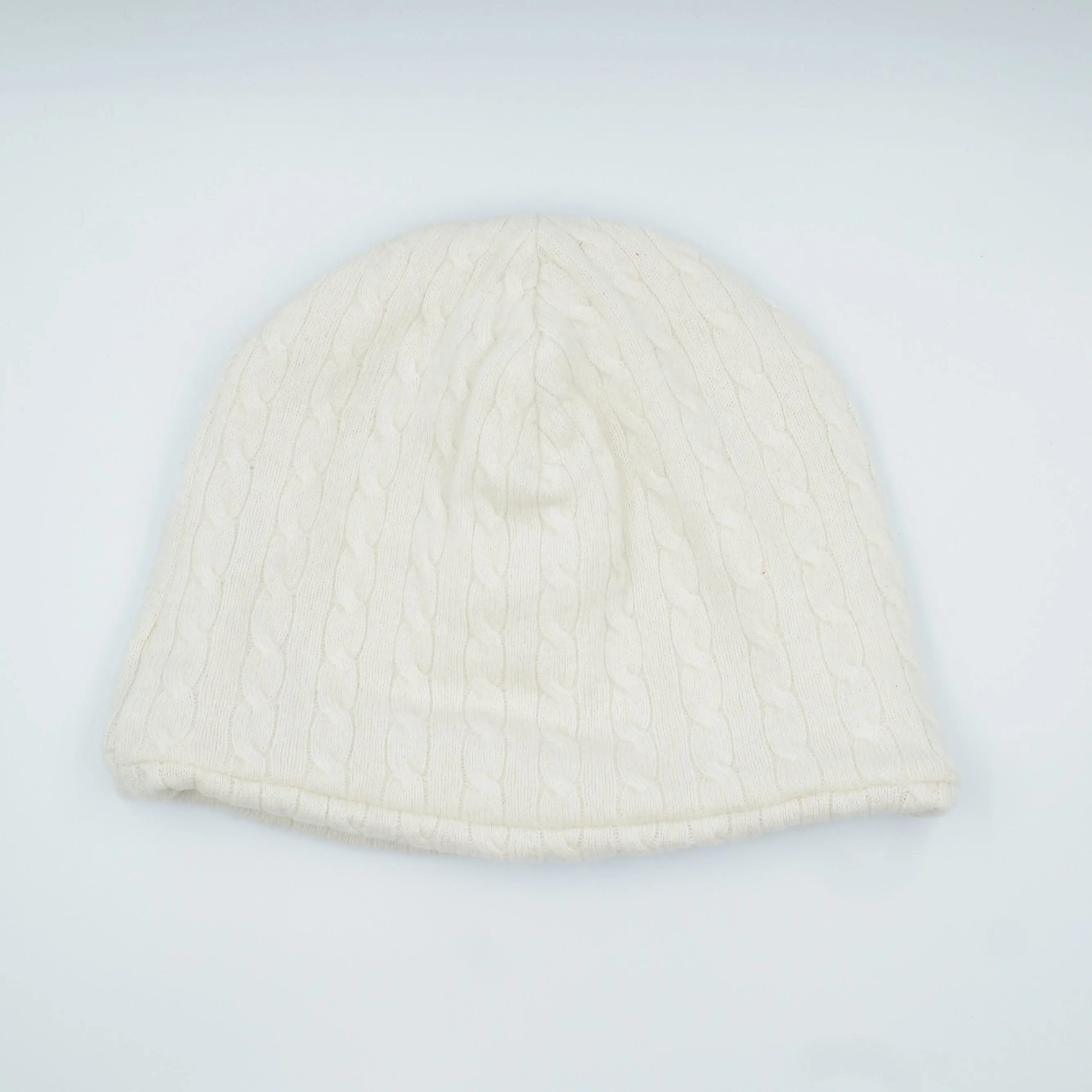 Cream Cable Knit Cashmere Beanie Hat