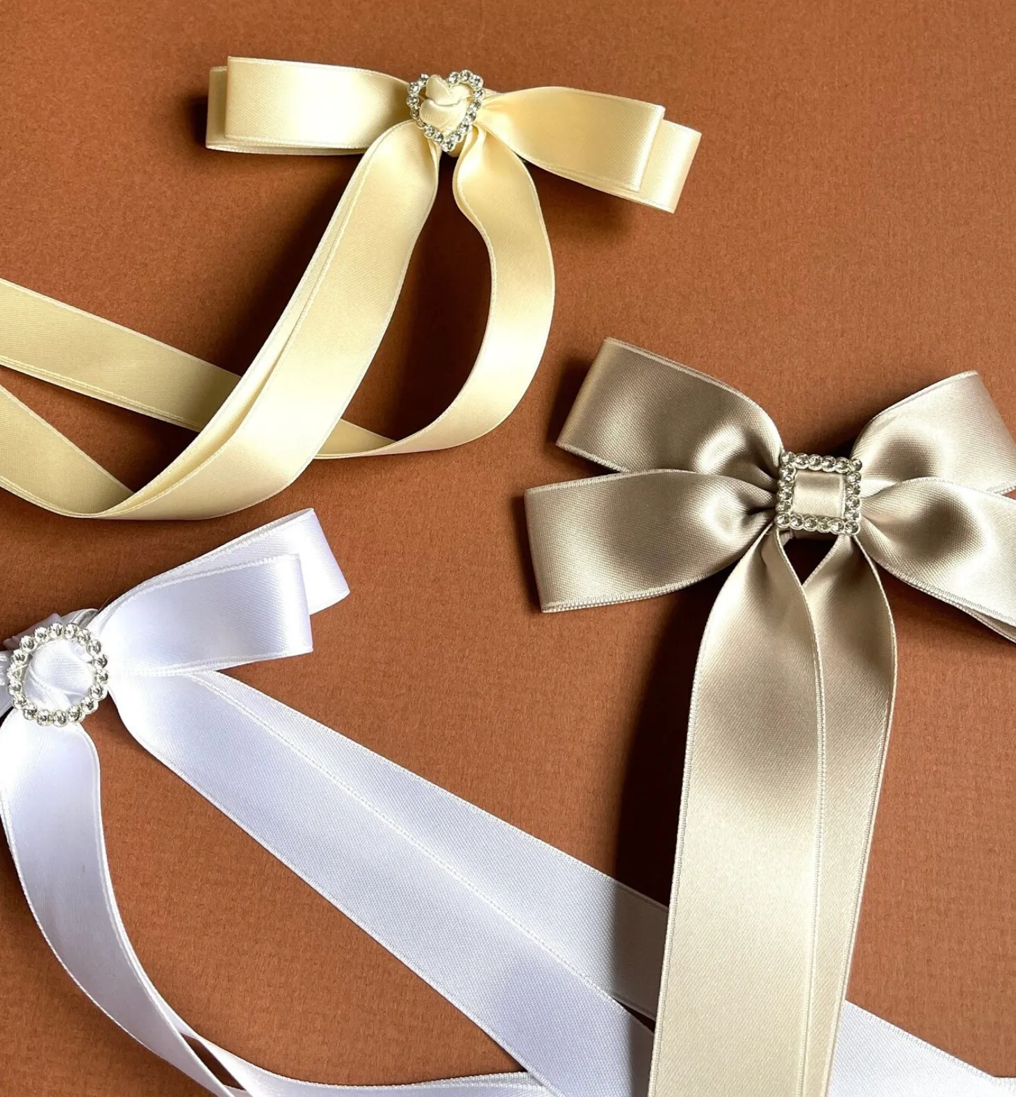 Crystal Satin Skinny Long Bow | Special Occasion Designer Accessory | Bow Clip Barrette | Made to Order