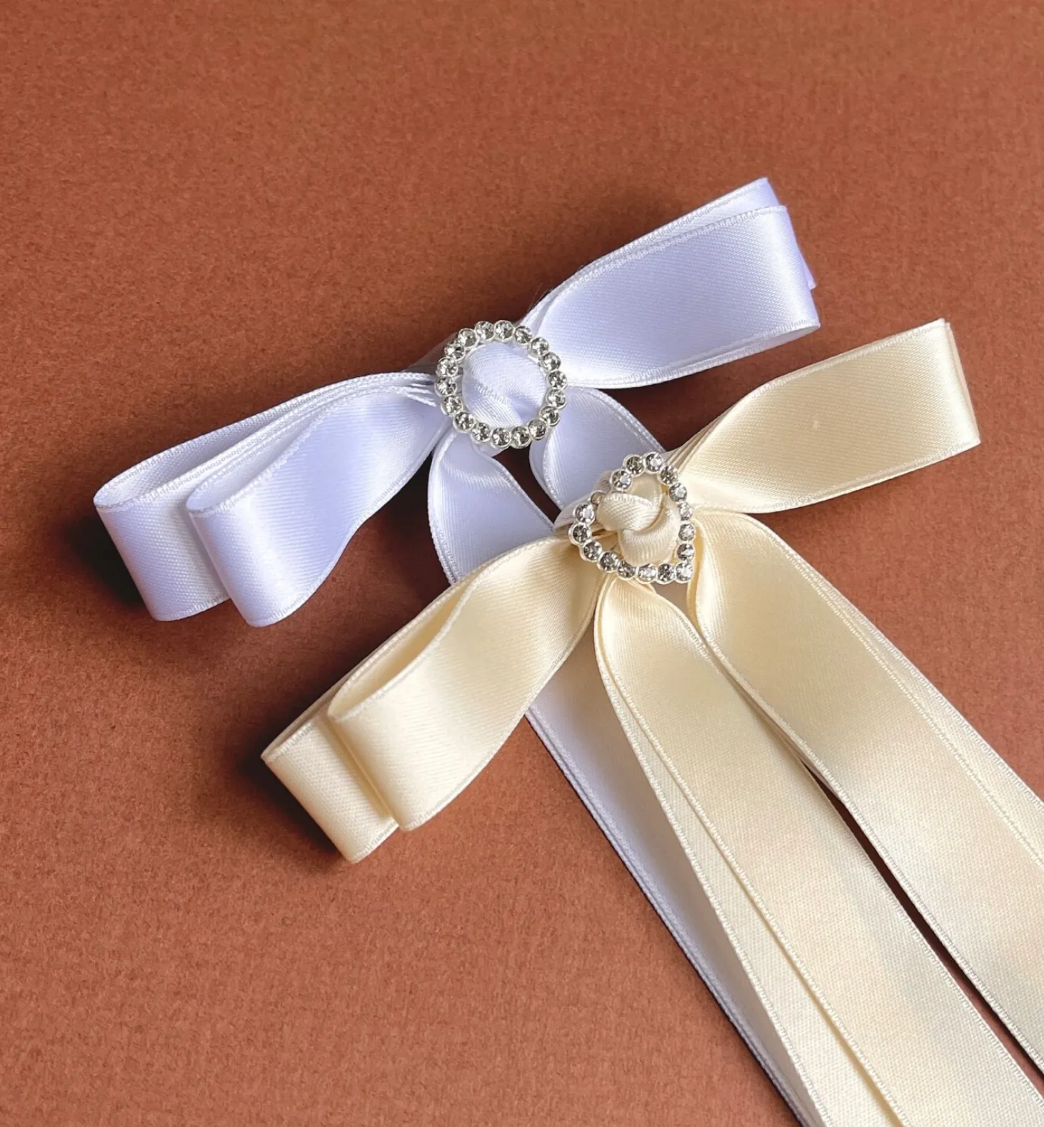 Crystal Satin Skinny Long Bow | Special Occasion Designer Accessory | Bow Clip Barrette | Made to Order