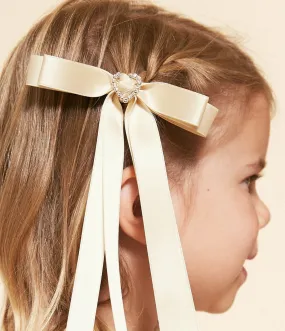 Crystal Satin Skinny Long Bow | Special Occasion Designer Accessory | Bow Clip Barrette | Made to Order