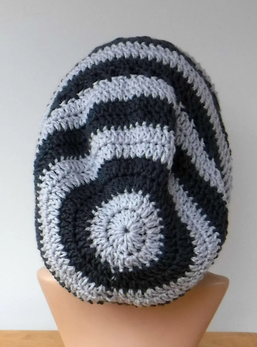Dark and light grey slouchy large Tam Dreadlock Hippie Beanie Dread Hat handmade crochet unisex