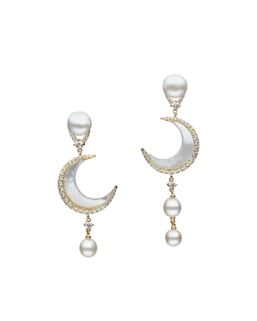 Diamond Crescent Moon Earring Enhancers | Mother of Pearl, Diamonds, and Yellow Gold