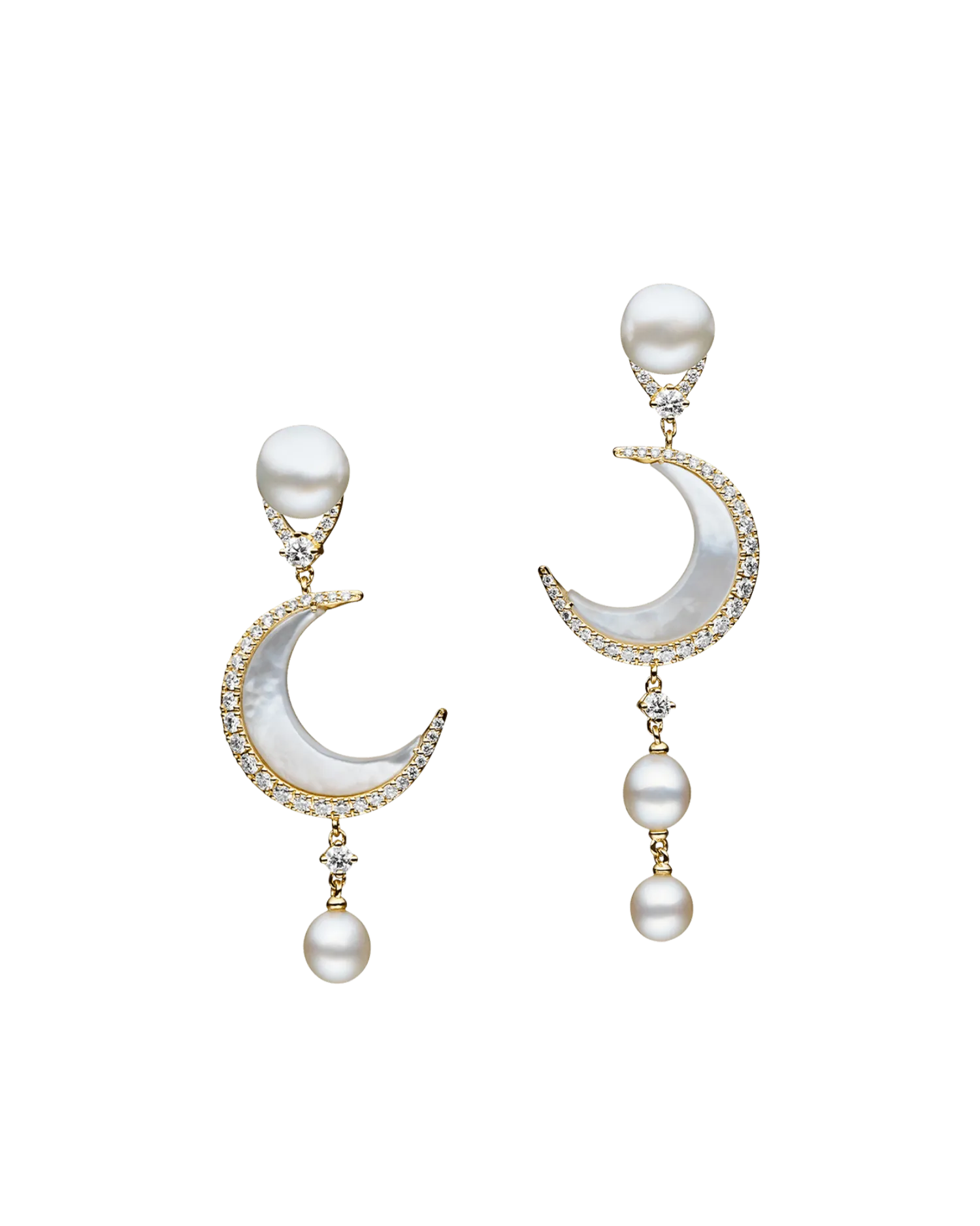 Diamond Crescent Moon Earring Enhancers | Mother of Pearl, Diamonds, and Yellow Gold
