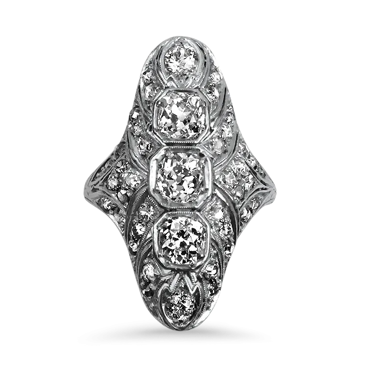 Estate Platinum Antique Reproduction Style Old Mine Cut Diamond Ring
