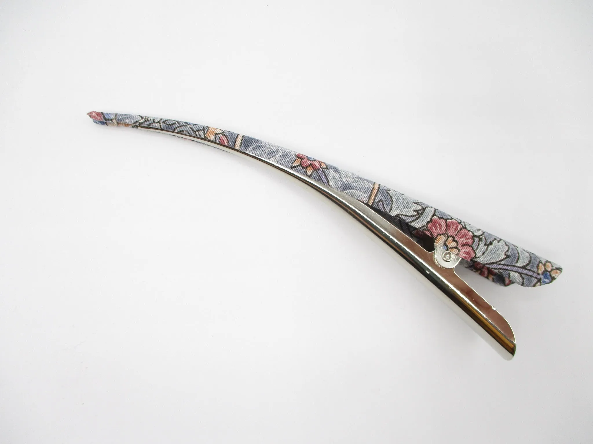 Floral Elegant Japanese Kimono Fabric Alligator Hair Clip Gray Ship from USA