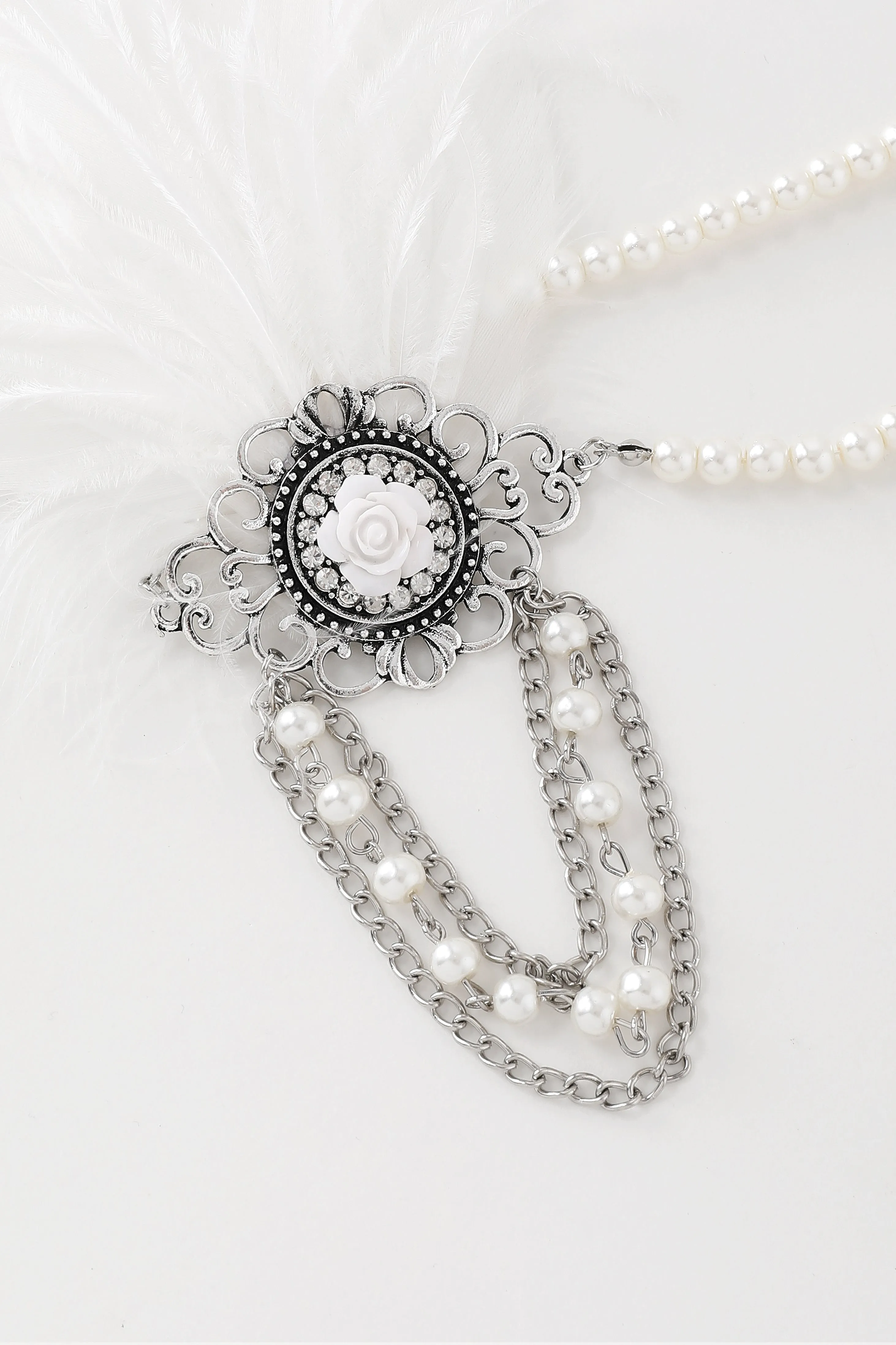Floral Pearls Chain Feather Headband