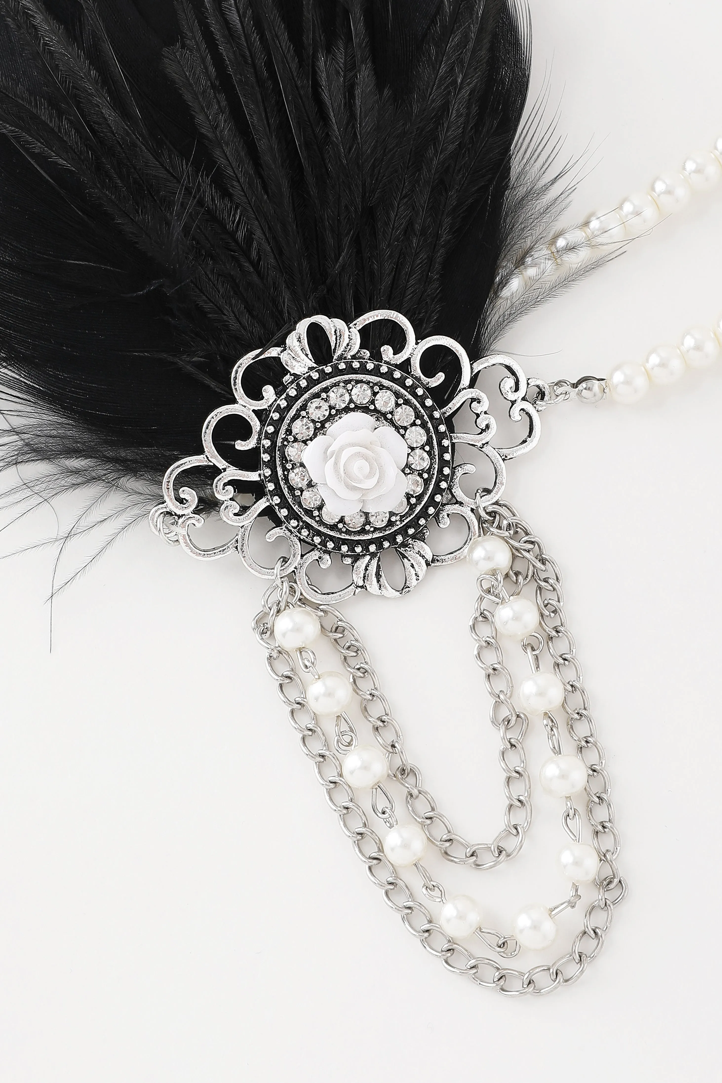 Floral Pearls Chain Feather Headband