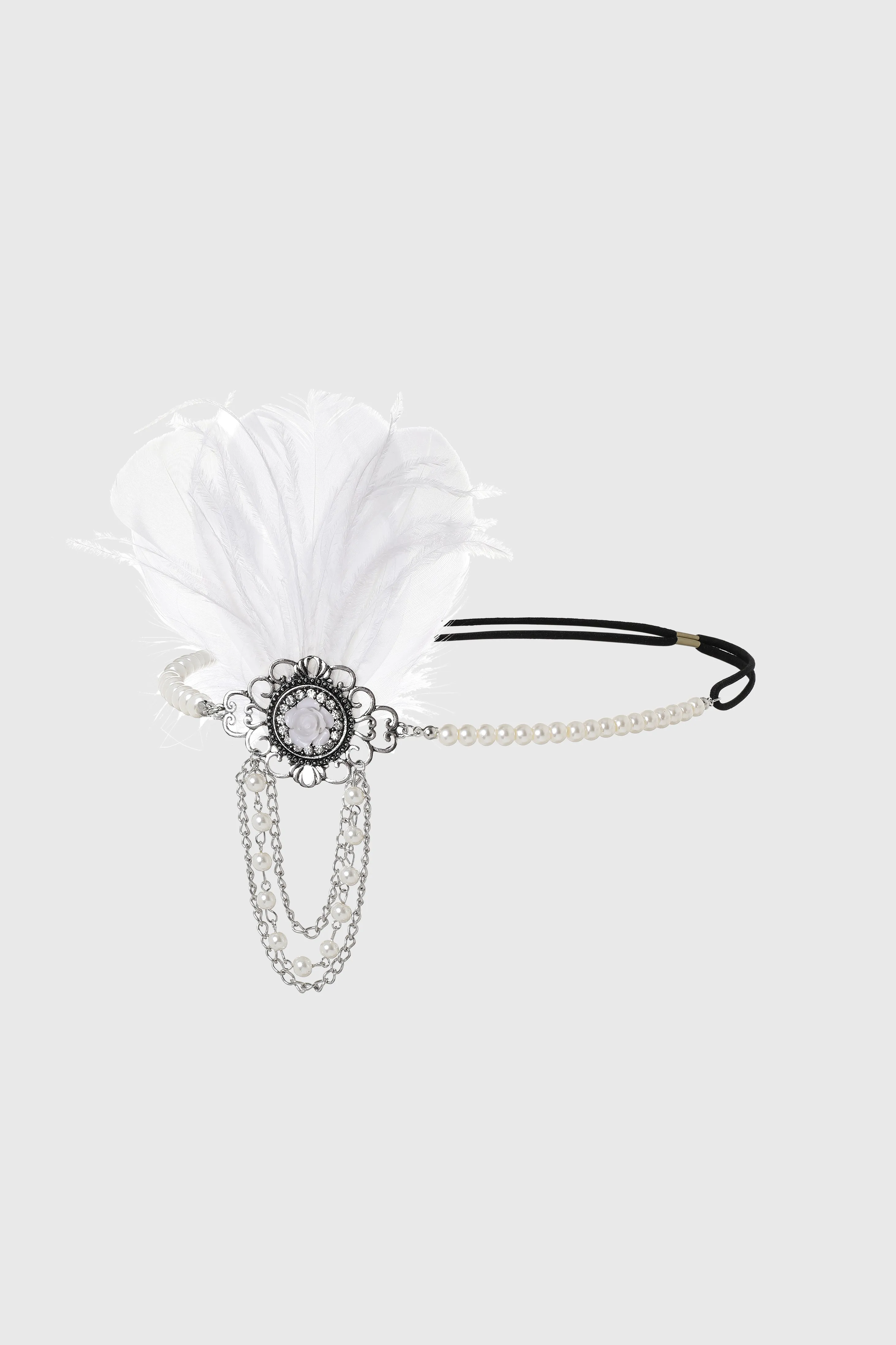 Floral Pearls Chain Feather Headband