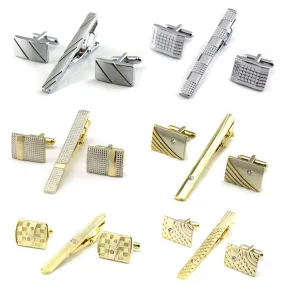 Gold Tie Clip and Cufflink Set For Men Classic Meter Tie Clips
