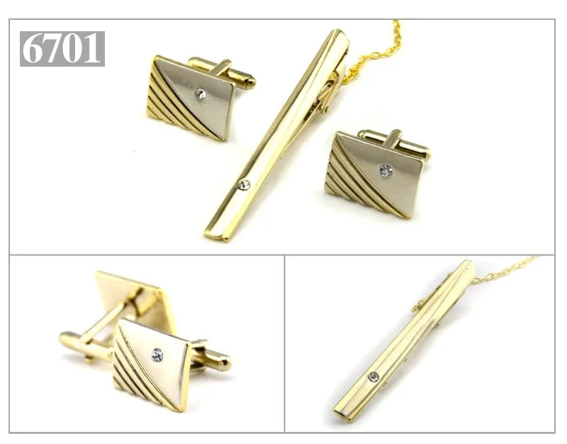 Gold Tie Clip and Cufflink Set For Men Classic Meter Tie Clips