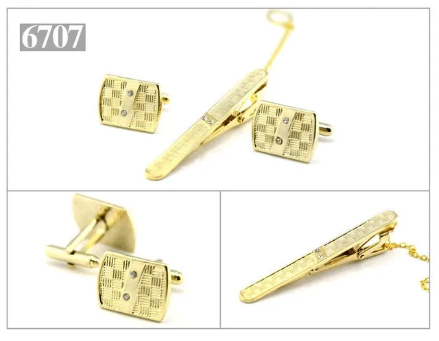 Gold Tie Clip and Cufflink Set For Men Classic Meter Tie Clips