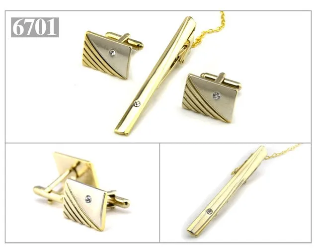Gold Tie Clip and Cufflink Set For Men Classic Meter Tie Clips