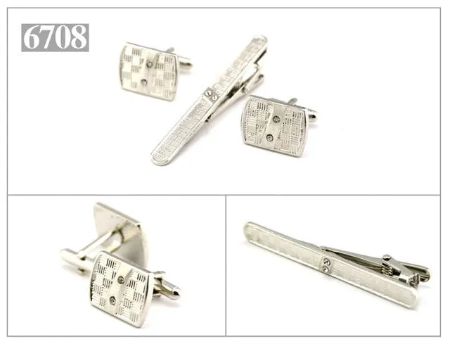 Gold Tie Clip and Cufflink Set For Men Classic Meter Tie Clips