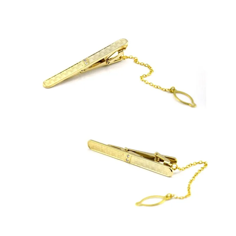 Gold Tie Clip and Cufflink Set For Men Classic Meter Tie Clips