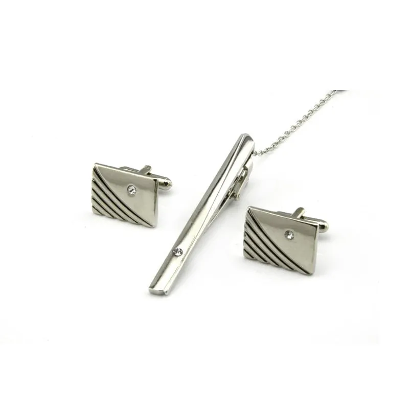 Gold Tie Clip and Cufflink Set For Men Classic Meter Tie Clips