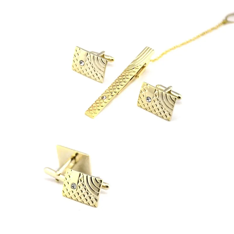 Gold Tie Clip and Cufflink Set For Men Classic Meter Tie Clips