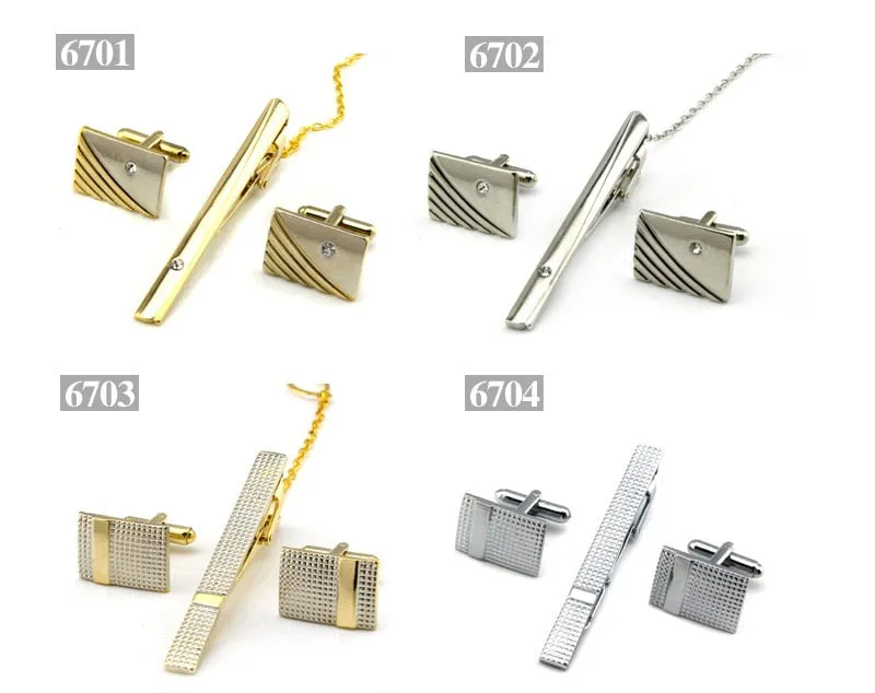 Gold Tie Clip and Cufflink Set For Men Classic Meter Tie Clips