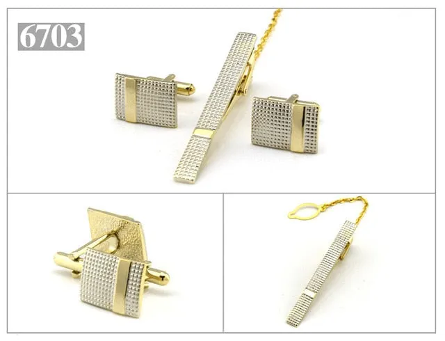 Gold Tie Clip and Cufflink Set For Men Classic Meter Tie Clips