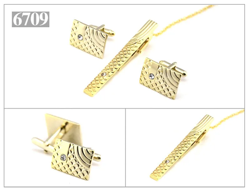 Gold Tie Clip and Cufflink Set For Men Classic Meter Tie Clips