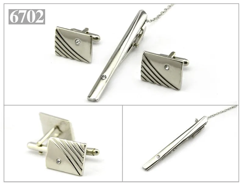 Gold Tie Clip and Cufflink Set For Men Classic Meter Tie Clips