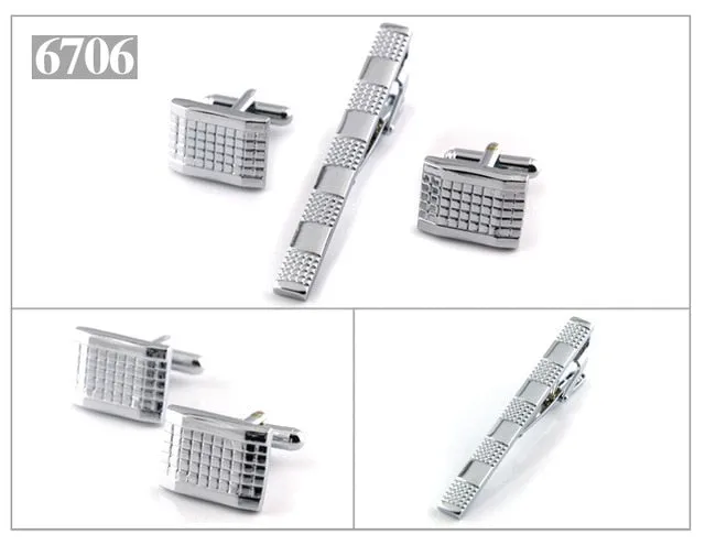 Gold Tie Clip and Cufflink Set For Men Classic Meter Tie Clips