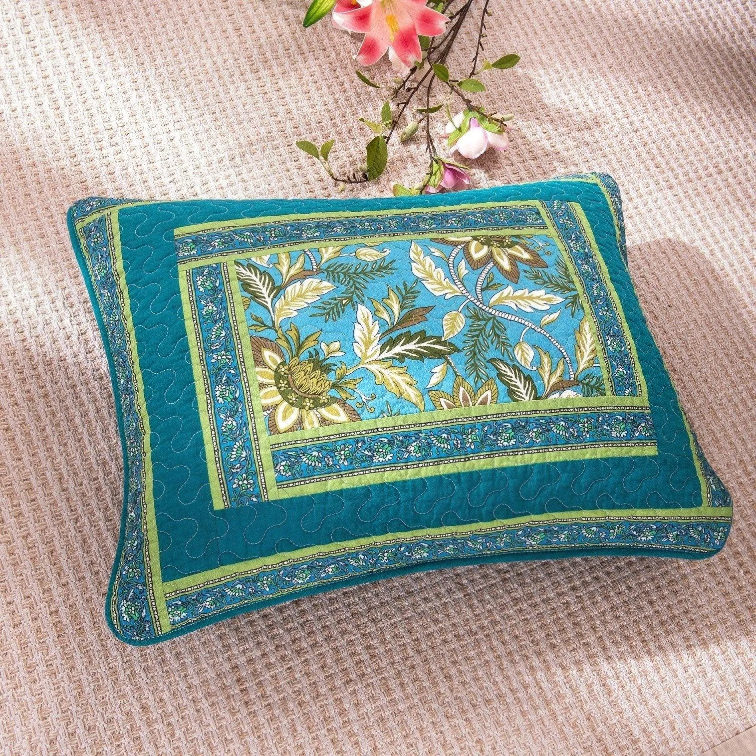 Greek Mediterranean Fountain Bohemian Cotton Patchwork Bedspread Quilt Set