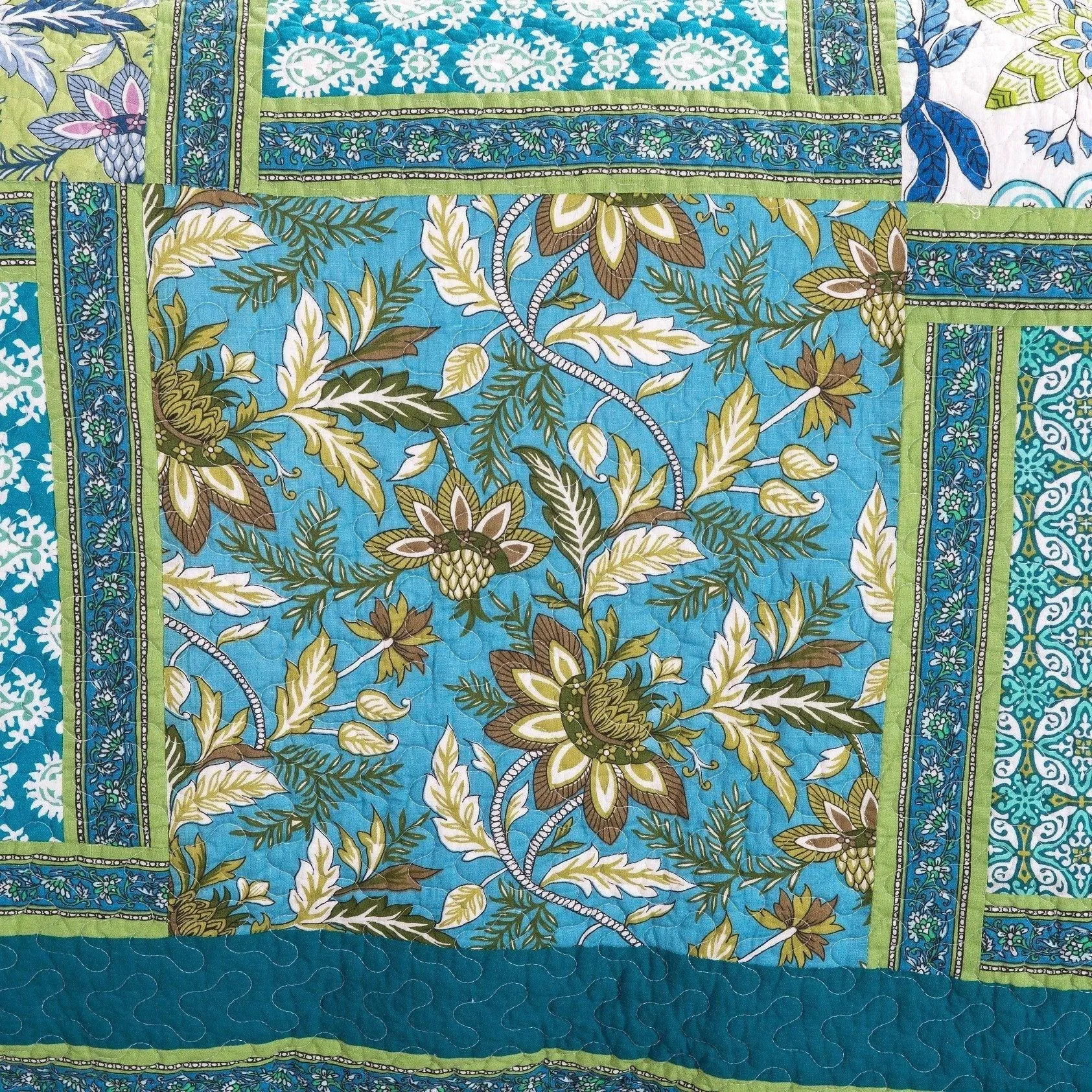 Greek Mediterranean Fountain Bohemian Cotton Patchwork Bedspread Quilt Set