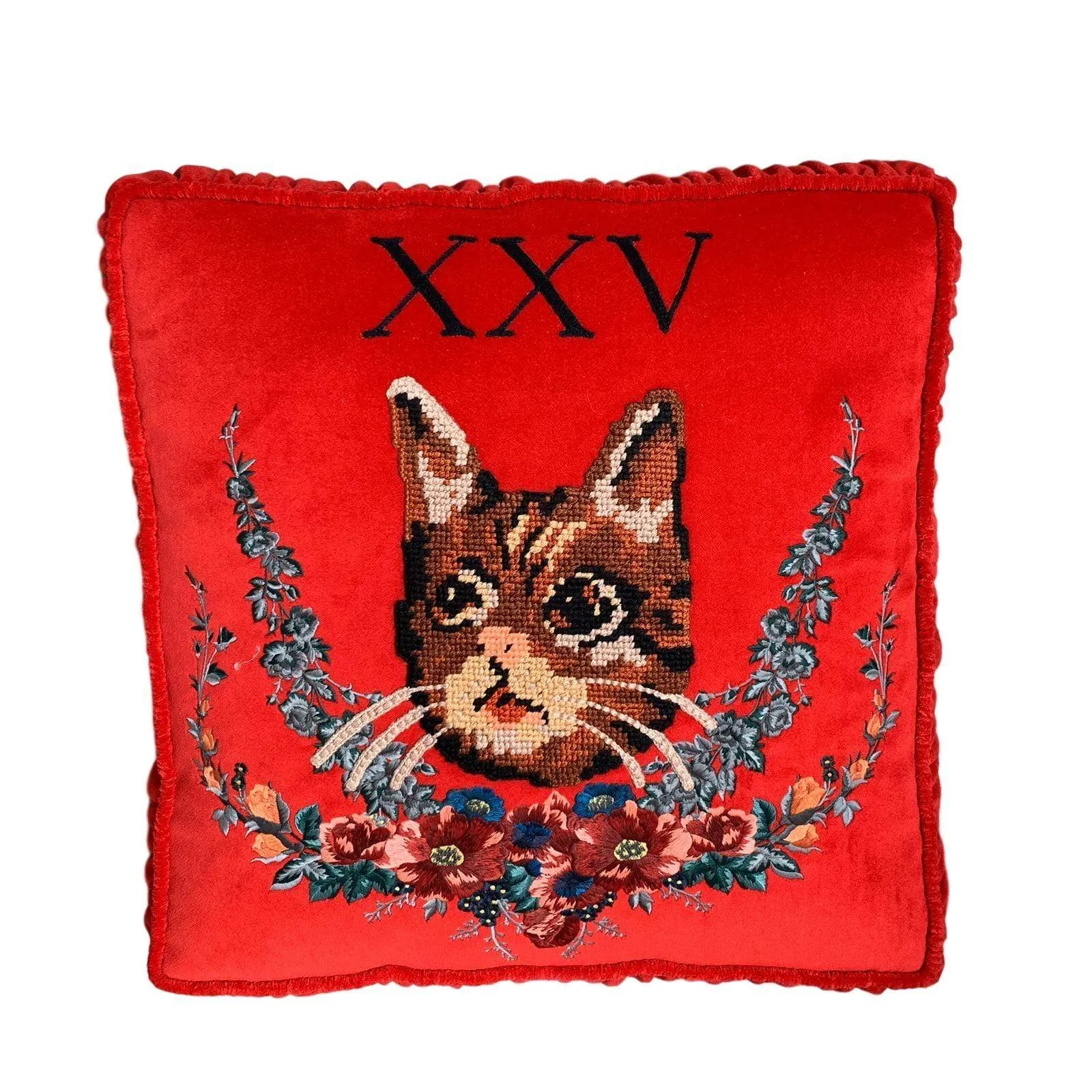 Gucci Velvet Cushion With Cat Embroidery