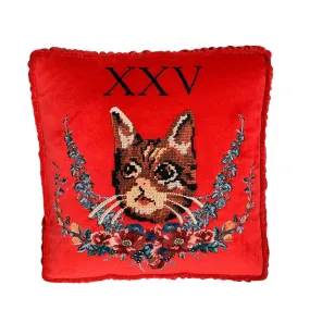 Gucci Velvet Cushion With Cat Embroidery
