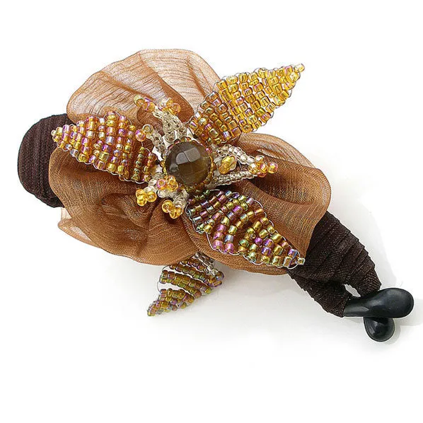 Hand Beaded Vertical Hair Barrette Silk Flower