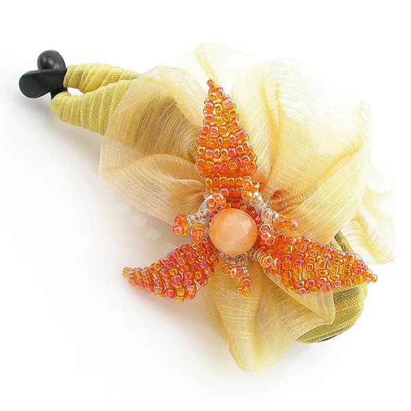 Hand Beaded Vertical Hair Barrette Silk Flower