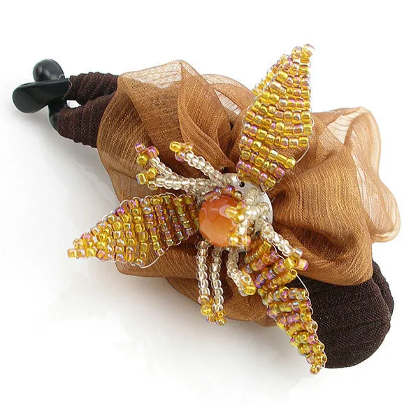 Hand Beaded Vertical Hair Barrette Silk Flower