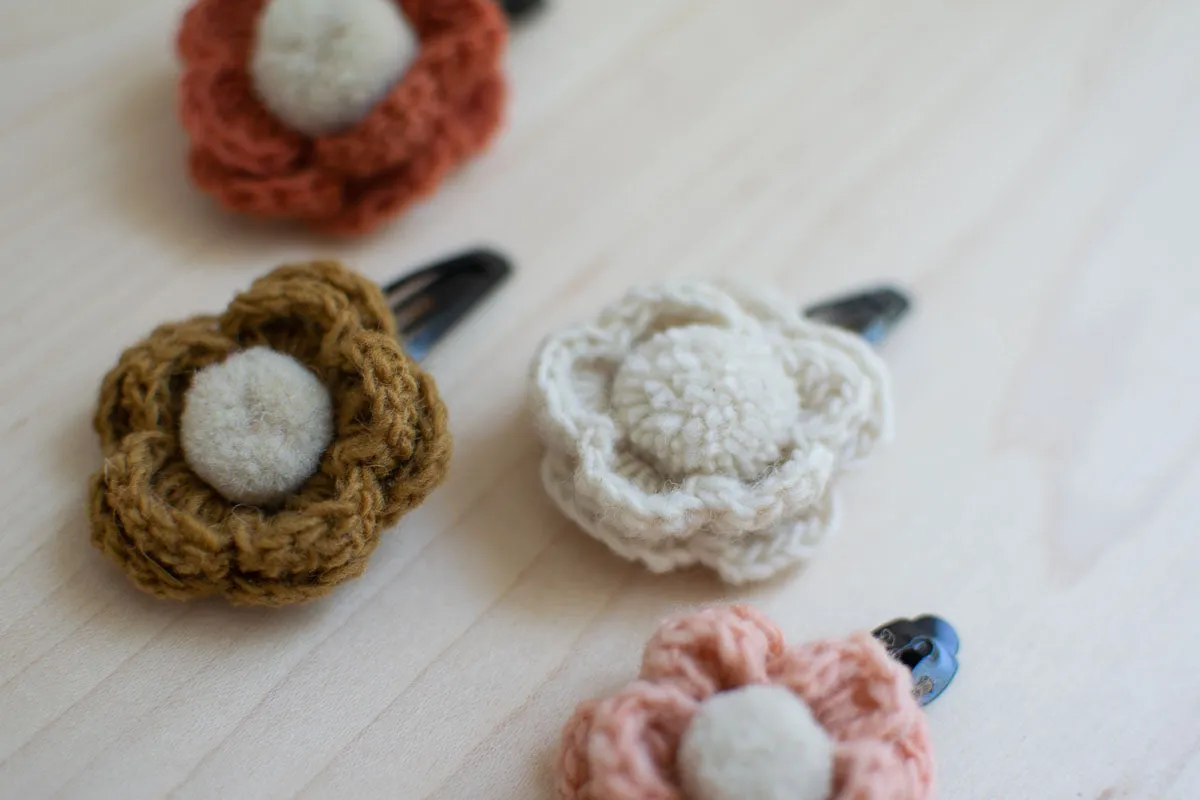 Hand Knitted Flower Clips/Headbands