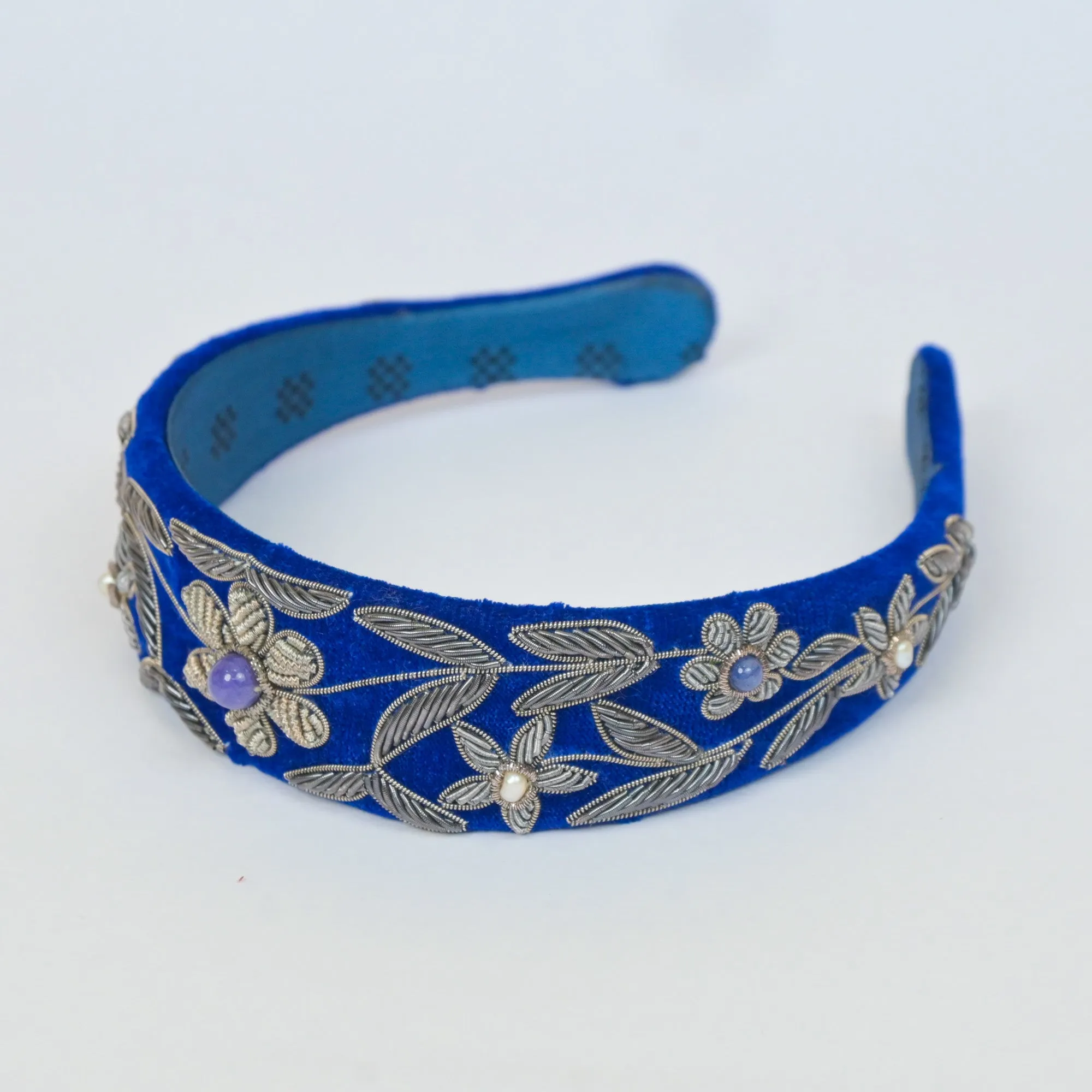Headband with Flower Embroidery in Blue