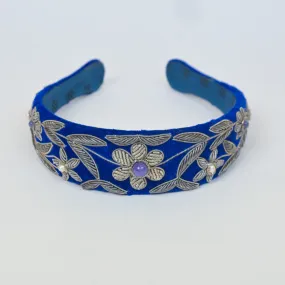 Headband with Flower Embroidery in Blue