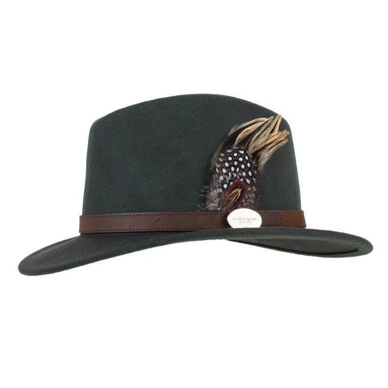 Hicks & Brown Suffolk Guinea & Pheasant Fedora Hat - Olive